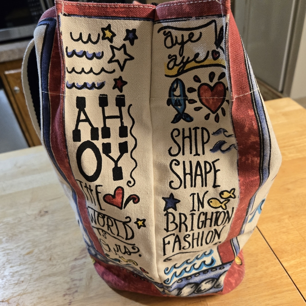 Brighton Nautical Graphic Tote - Red, Blue, Cream - Picture 3 of 5
